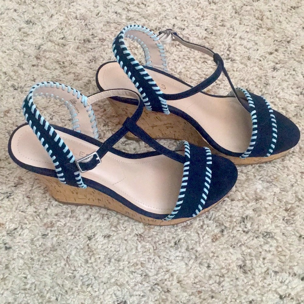 Blue suede wedges